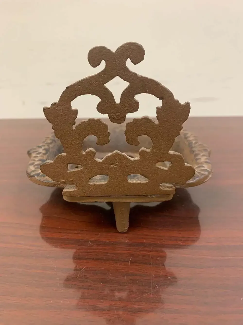 Vintage Ornate Cast Iron Soap Dish with Floral Detail and Drain